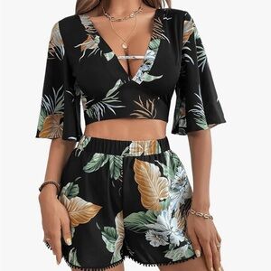 Floral Black Two-Piece Set-Size Large